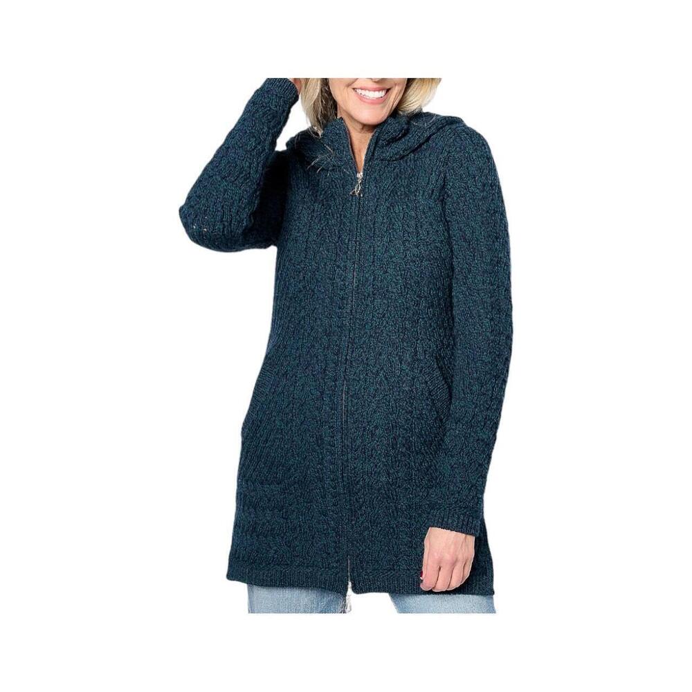 Aran Craft Merino Wool Zip-Front Hooded Sweater Cardigan Blackwatch - Regular